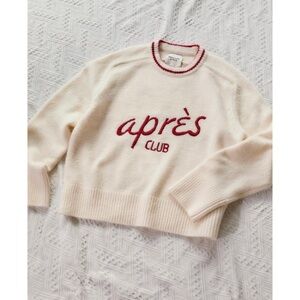 Abercrombie & Fitch Cream Red Embroidered Apres Club Sweater - Rare